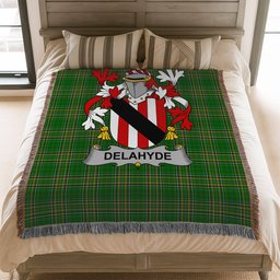 ScotsTee Shop Irish Delahyde Clan Coat of Arms Irish Tartan Woven Blanket