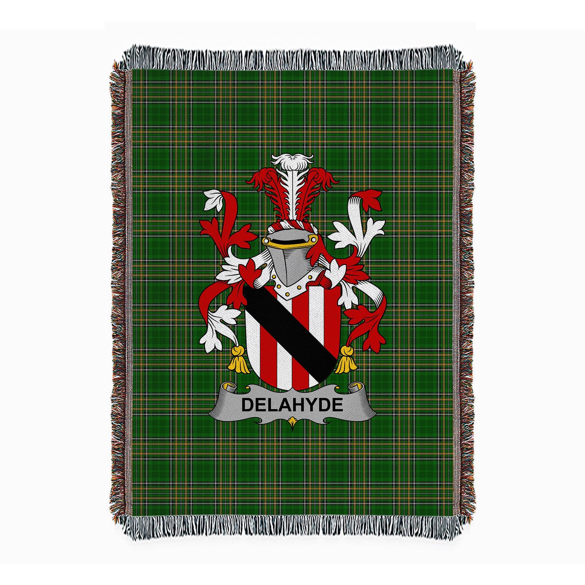 ScotsTee Shop Irish Delahyde Clan Coat of Arms Irish Tartan Woven Blanket