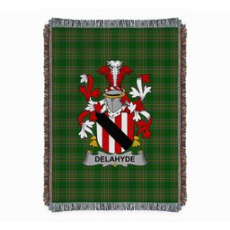 ScotsTee Shop Irish Delahyde Clan Coat of Arms Irish Tartan Woven Blanket