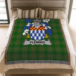 ScotsTee Shop Irish Fleming Clan Coat of Arms Irish Tartan Woven Blanket