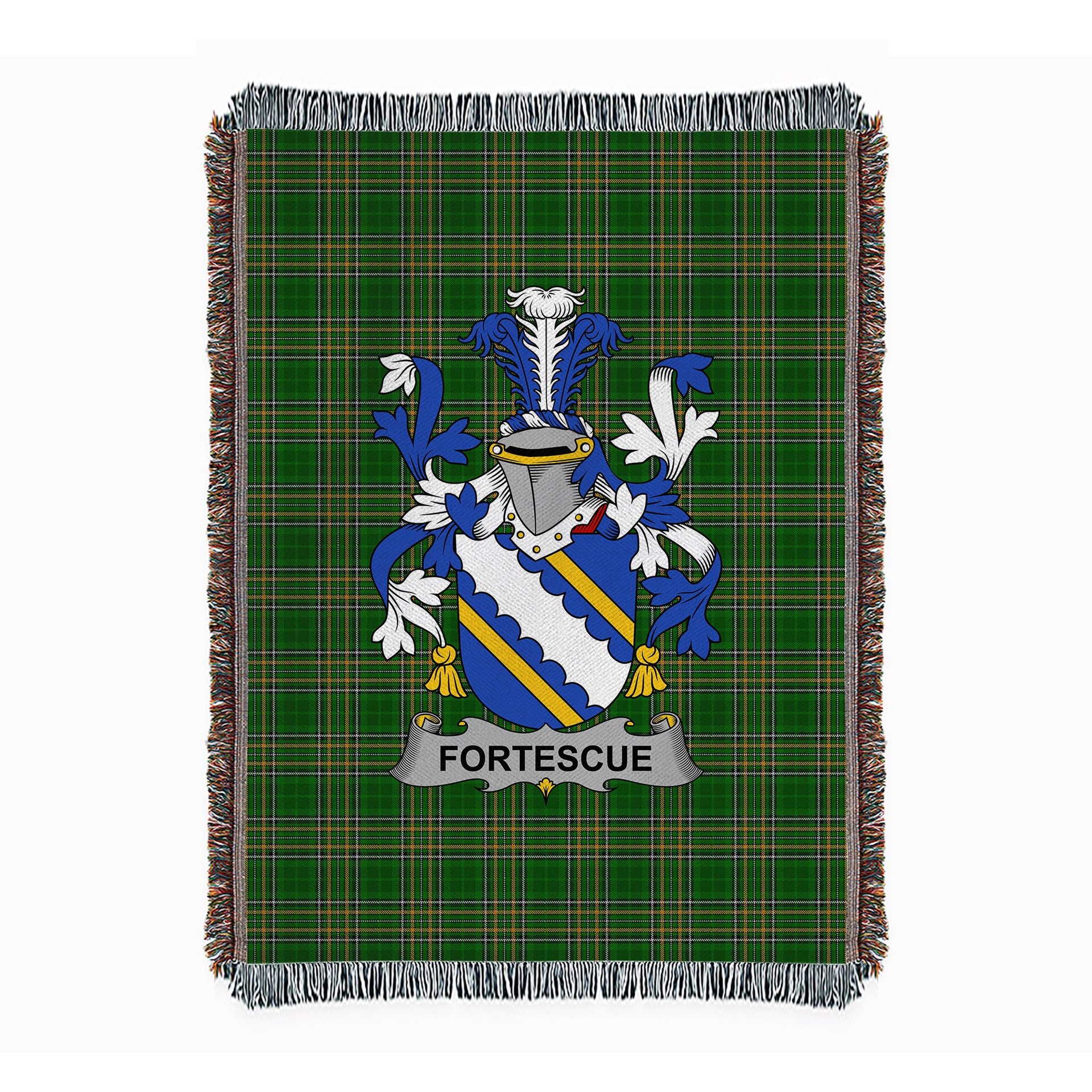 ScotsTee Shop Irish Fortescue Clan Coat of Arms Irish Tartan Woven Blanket