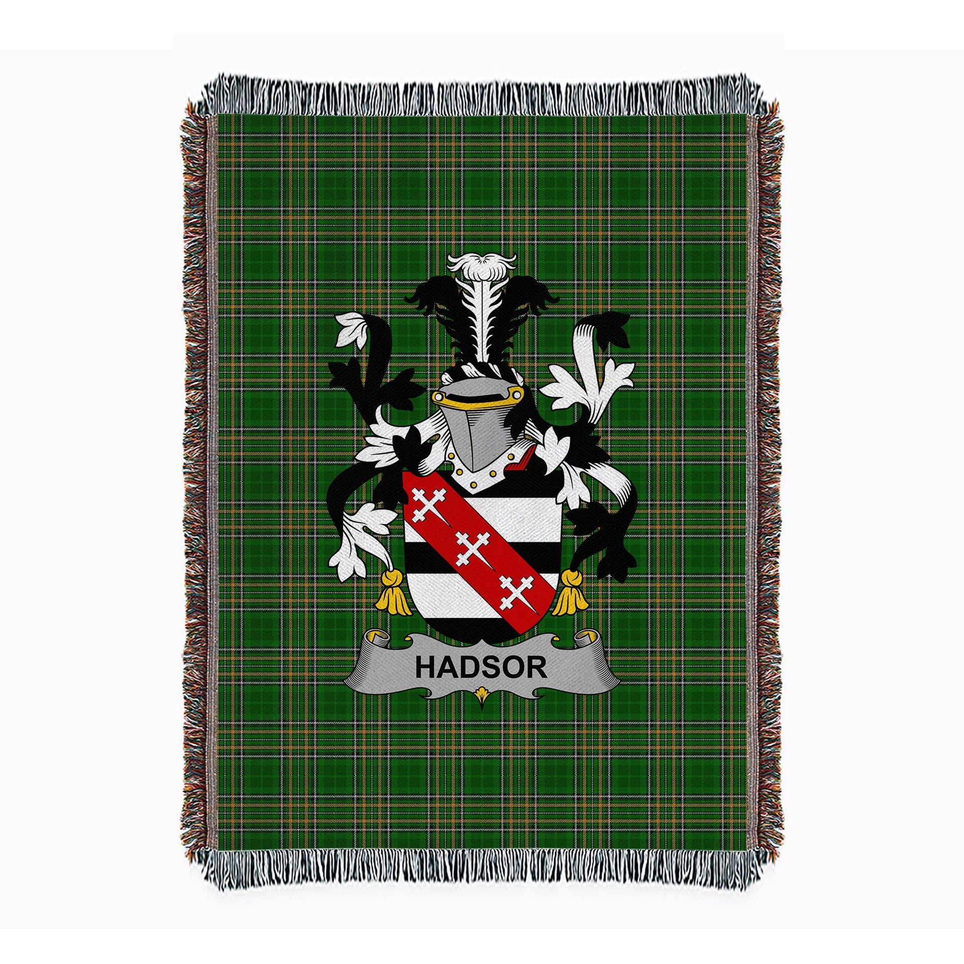 ScotsTee Shop Irish Hadsor Clan Coat of Arms Irish Tartan Woven Blanket