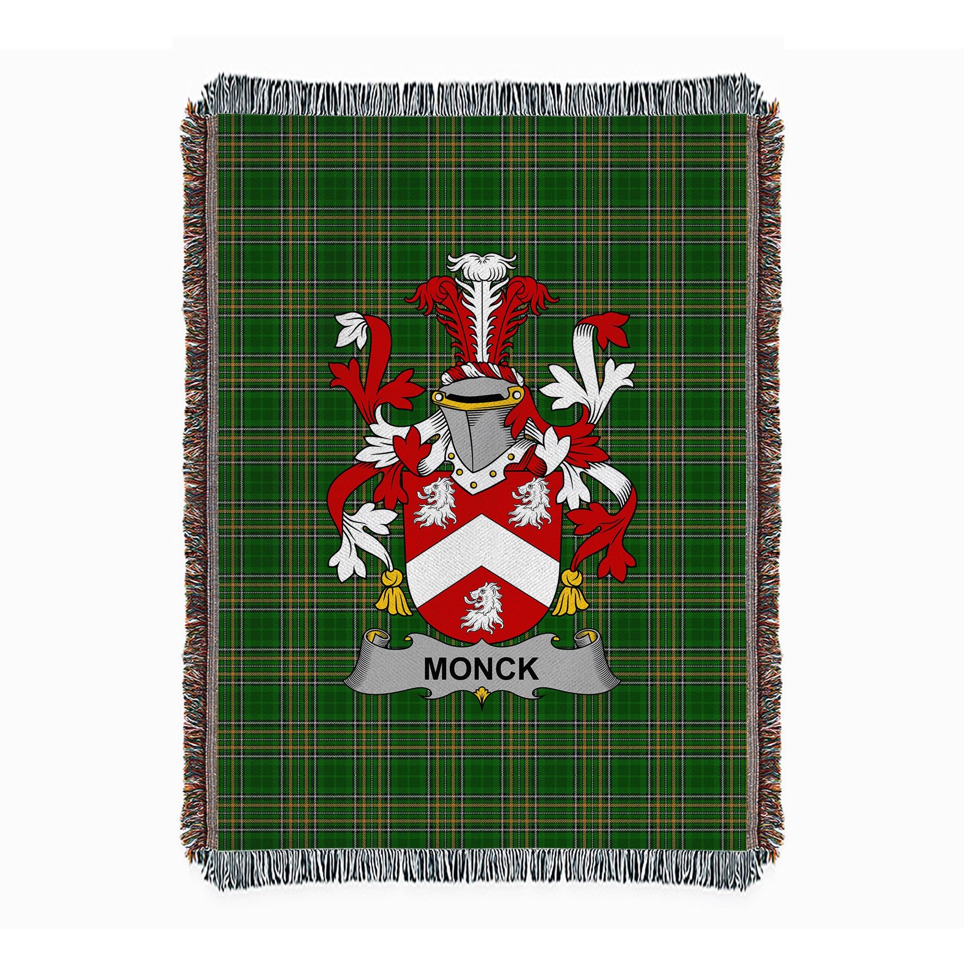 ScotsTee Shop Irish Monck or Moncke Clan Coat of Arms Irish Tartan Woven Blanket