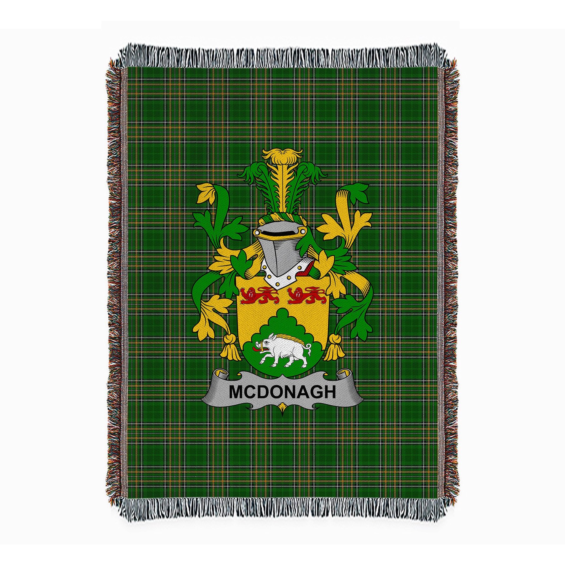ScotsTee Shop Irish McDonagh or McDonogh Clan Coat of Arms Irish Tartan Woven Blanket
