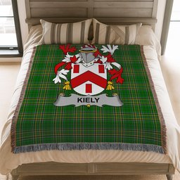 ScotsTee Shop Irish Kiely Clan Coat of Arms Irish Tartan Woven Blanket