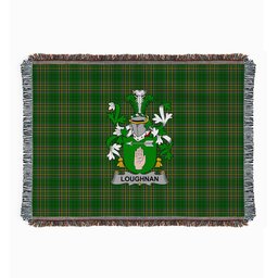 ScotsTee Shop Irish Loughnan or O'Loughnan Clan Coat of Arms Irish Tartan Woven Blanket