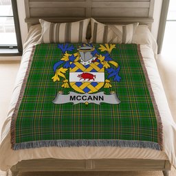 ScotsTee Shop Irish McCann Clan Coat of Arms Irish Tartan Woven Blanket