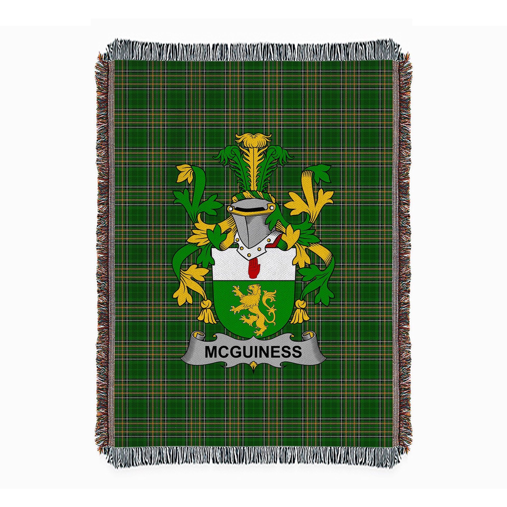 ScotsTee Shop Irish McGuiness or McGenis Clan Coat of Arms Irish Tartan Woven Blanket