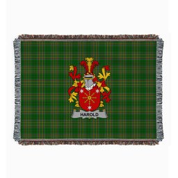 ScotsTee Shop Irish Harold or Harrell Clan Coat of Arms Irish Tartan Woven Blanket