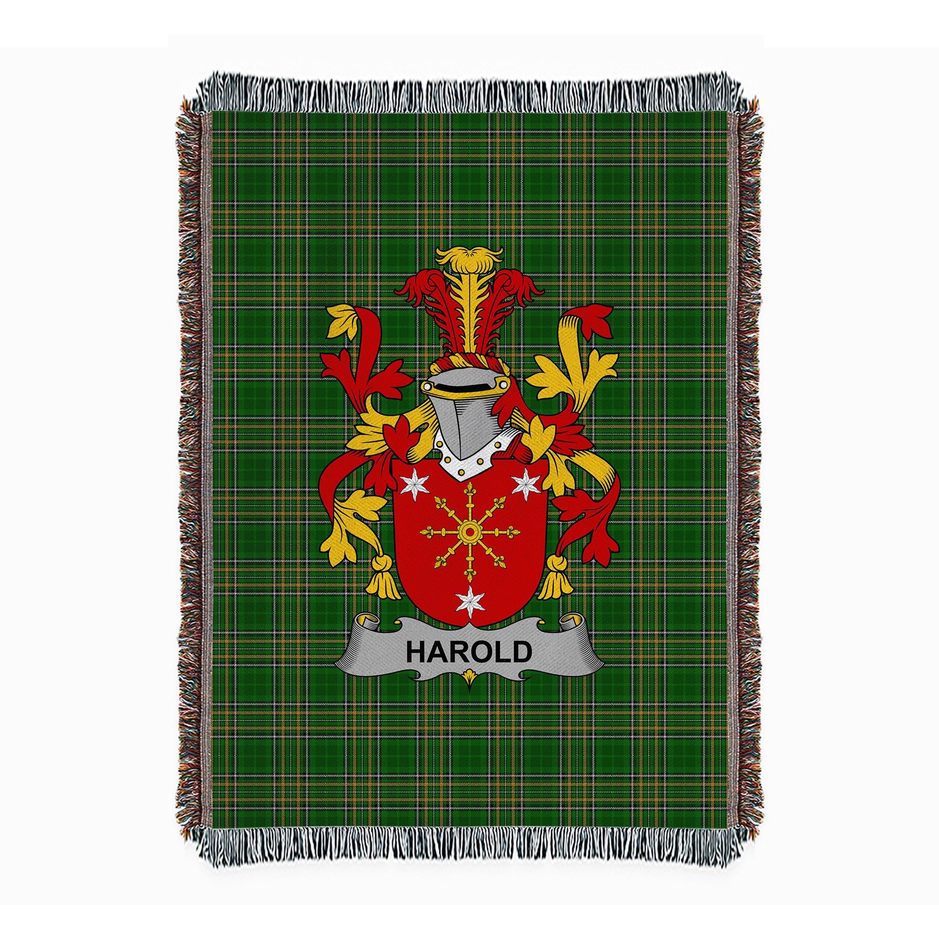 ScotsTee Shop Irish Harold or Harrell Clan Coat of Arms Irish Tartan Woven Blanket