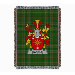 ScotsTee Shop Irish Harold or Harrell Clan Coat of Arms Irish Tartan Woven Blanket