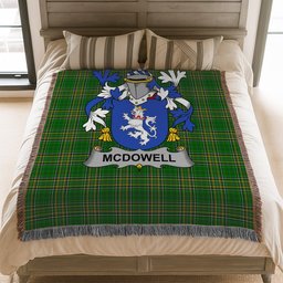ScotsTee Shop Irish McDowell Clan Coat of Arms Irish Tartan Woven Blanket