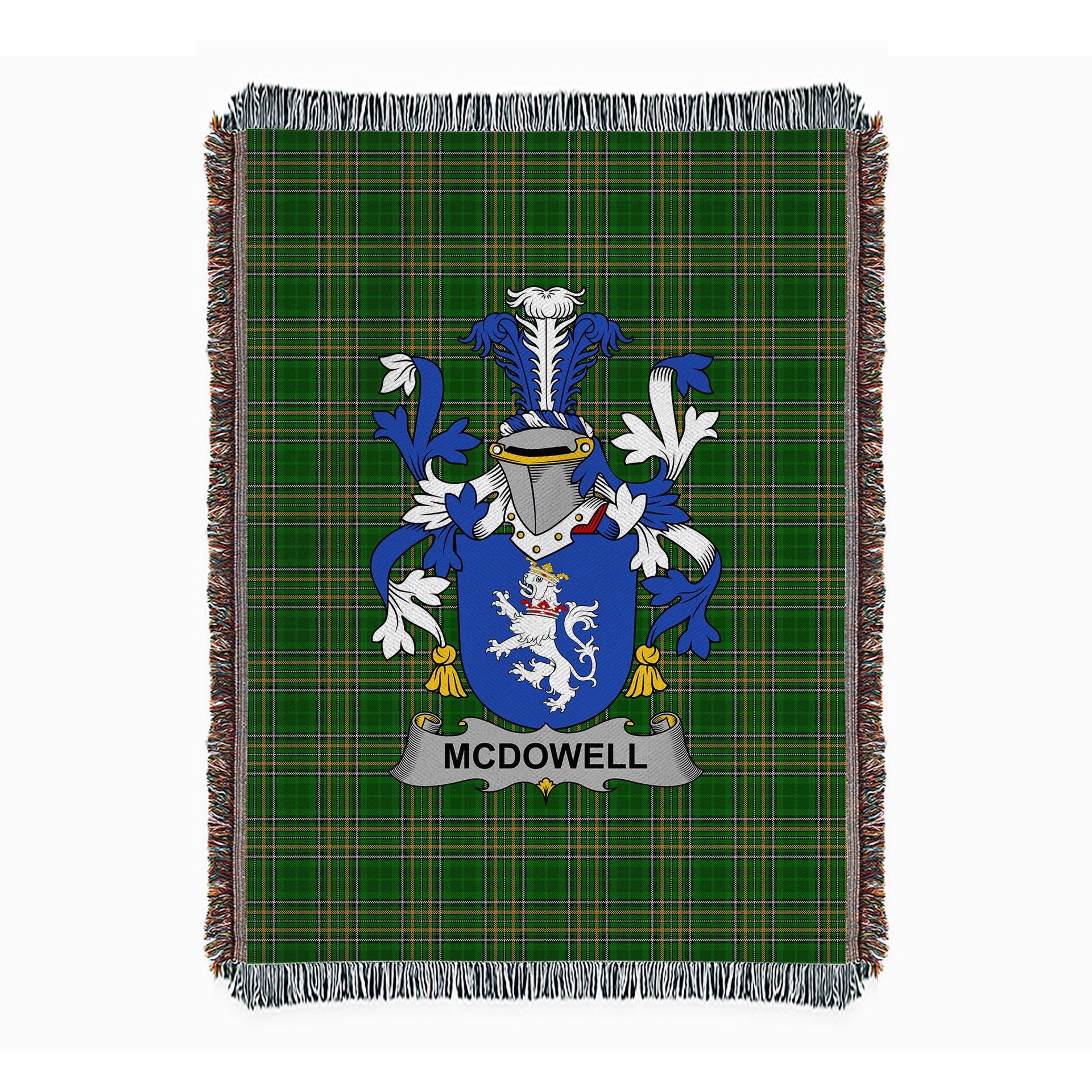 ScotsTee Shop Irish McDowell Clan Coat of Arms Irish Tartan Woven Blanket