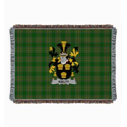 ScotsTee Shop Irish Kielty ot O'Quilty Clan Coat of Arms Irish Tartan Woven Blanket