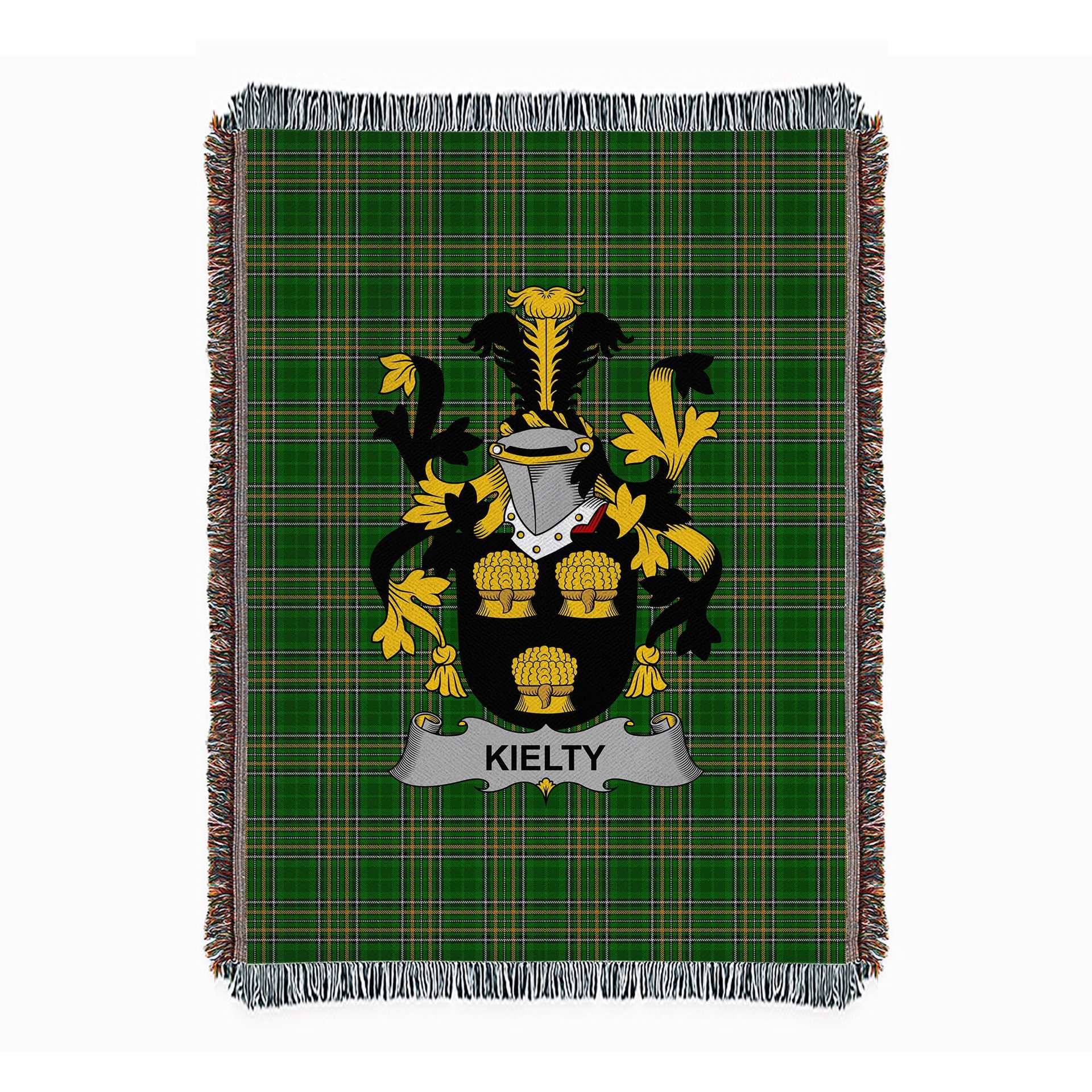 ScotsTee Shop Irish Kielty ot O'Quilty Clan Coat of Arms Irish Tartan Woven Blanket