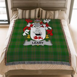 ScotsTee Shop Irish Leary or O'Leary Clan Coat of Arms Irish Tartan Woven Blanket