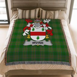 ScotsTee Shop Irish Irvine Clan Coat of Arms Irish Tartan Woven Blanket