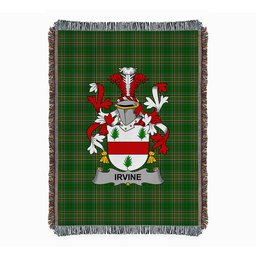 ScotsTee Shop Irish Irvine Clan Coat of Arms Irish Tartan Woven Blanket