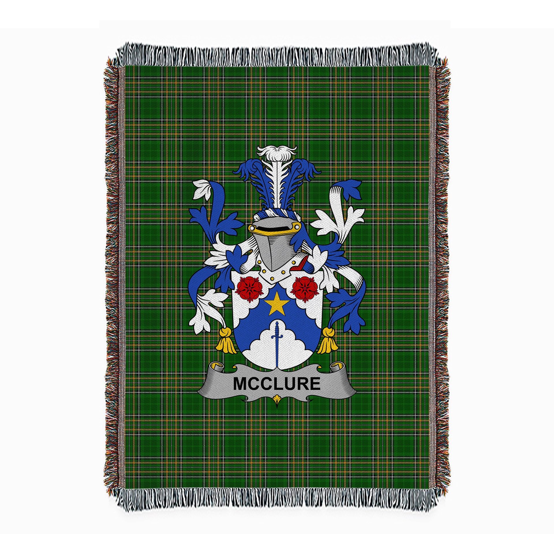 ScotsTee Shop Irish McClure Clan Coat of Arms Irish Tartan Woven Blanket