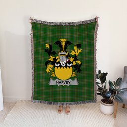 ScotsTee Shop Irish Harvey or Hervey Clan Coat of Arms Irish Tartan Woven Blanket
