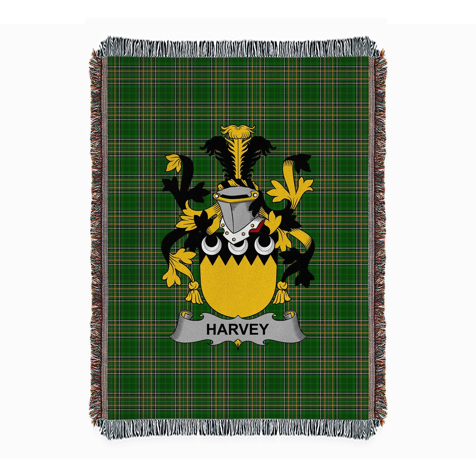 ScotsTee Shop Irish Harvey or Hervey Clan Coat of Arms Irish Tartan Woven Blanket