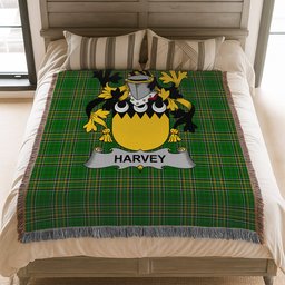 ScotsTee Shop Irish Harvey or Hervey Clan Coat of Arms Irish Tartan Woven Blanket