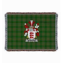 ScotsTee Shop Irish McMahon or McMahan Clan Coat of Arms Irish Tartan Woven Blanket