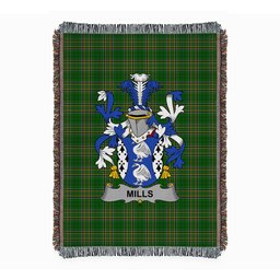 ScotsTee Shop Irish Mills Clan Coat of Arms Irish Tartan Woven Blanket