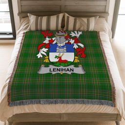 ScotsTee Shop Irish Lenihan or O'Lenaghan Clan Coat of Arms Irish Tartan Woven Blanket