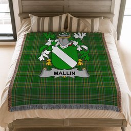 ScotsTee Shop Irish Mallin or O'Mallan Clan Coat of Arms Irish Tartan Woven Blanket