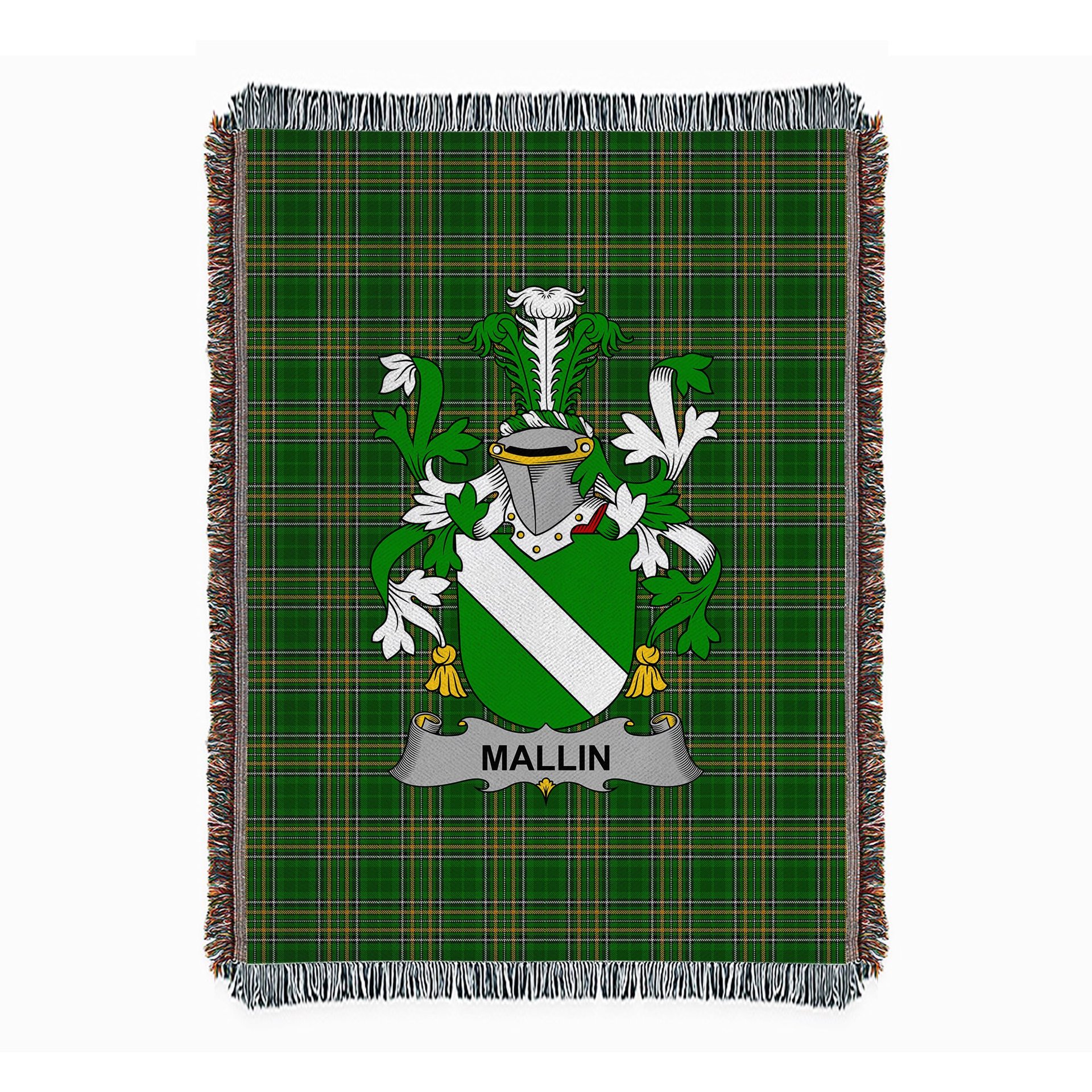 ScotsTee Shop Irish Mallin or O'Mallan Clan Coat of Arms Irish Tartan Woven Blanket