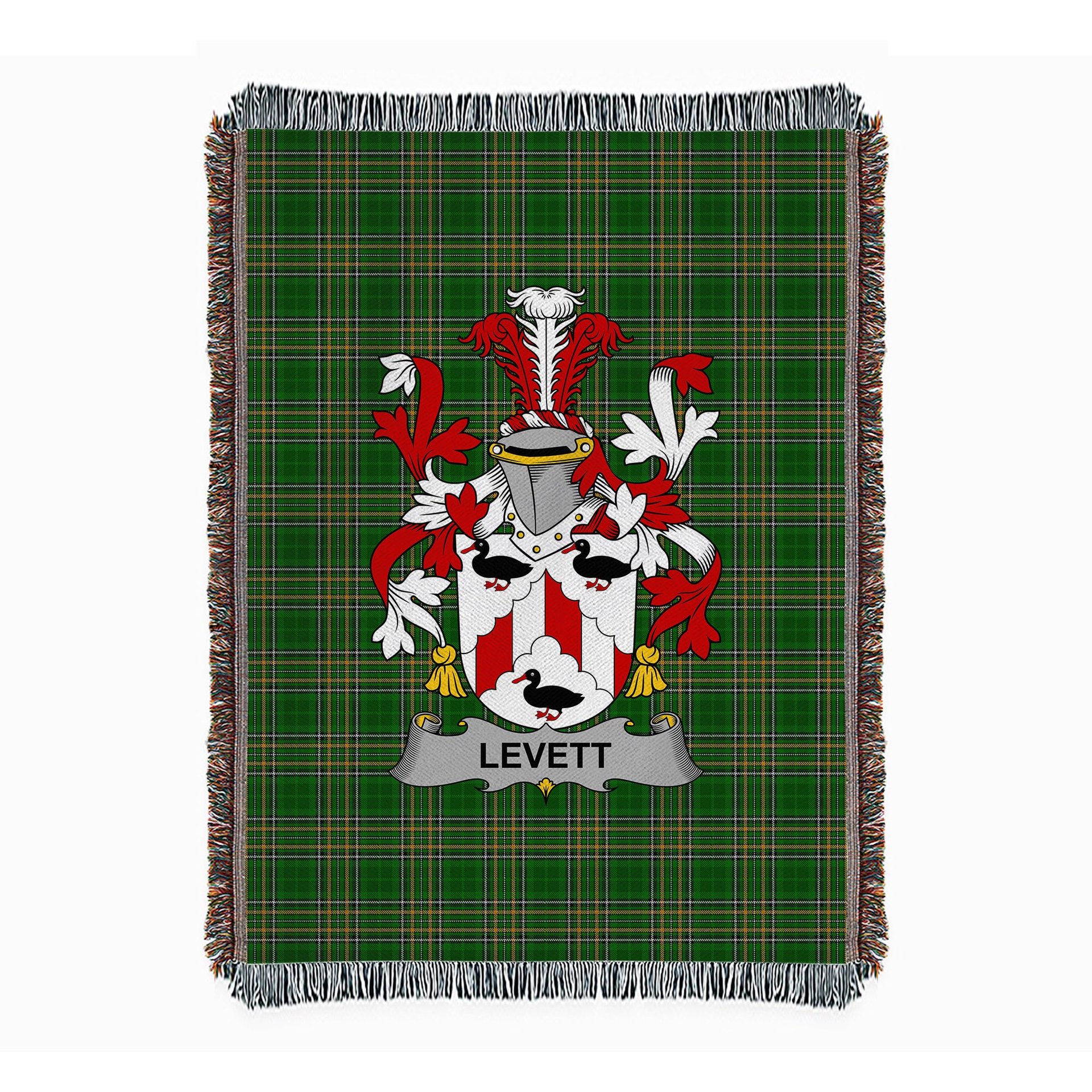 ScotsTee Shop Irish Levett or Lyvett Clan Coat of Arms Irish Tartan Woven Blanket
