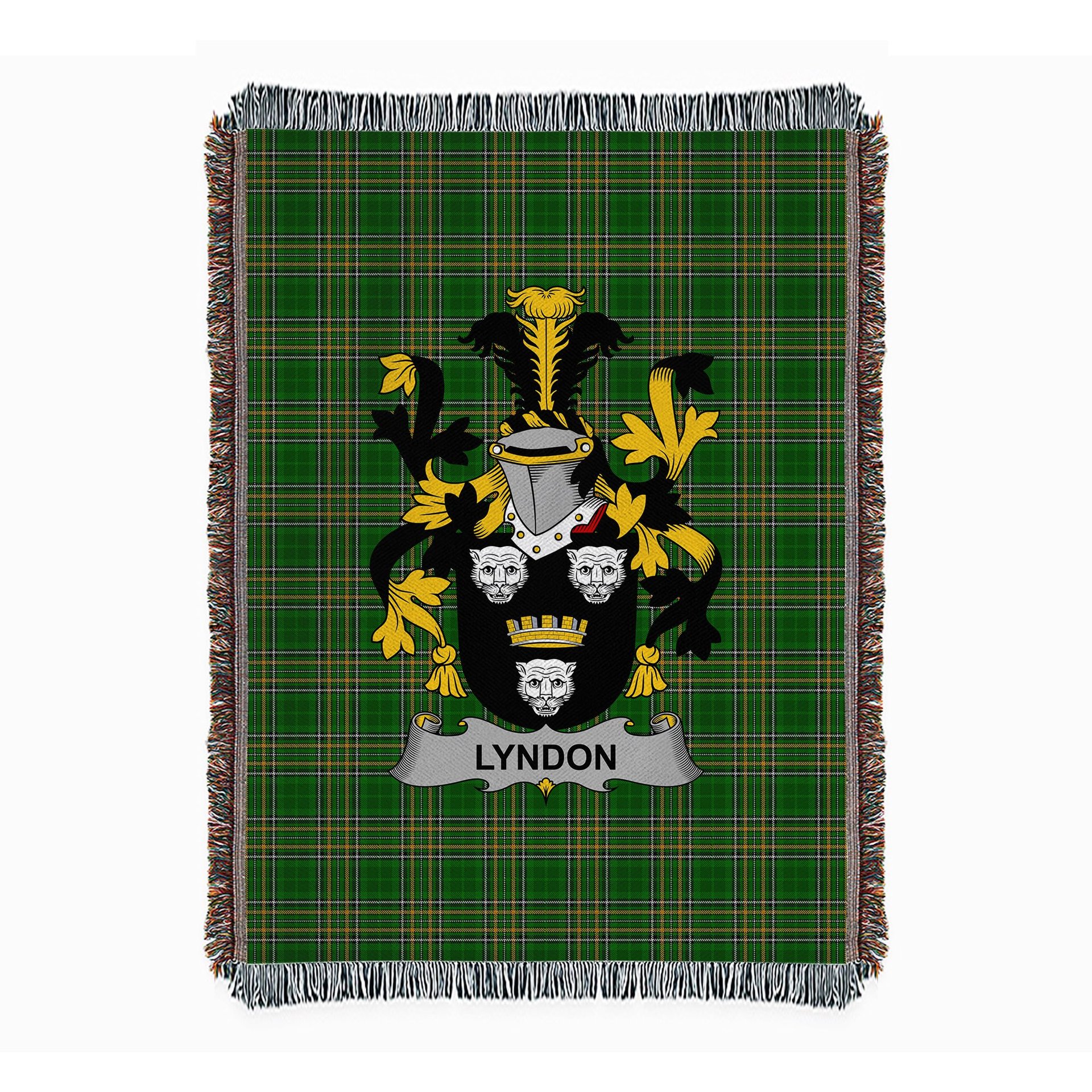 ScotsTee Shop Irish Lyndon or Gindon Clan Coat of Arms Irish Tartan Woven Blanket