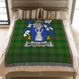 ScotsTee Shop Irish McElligott Clan Coat of Arms Irish Tartan Woven Blanket
