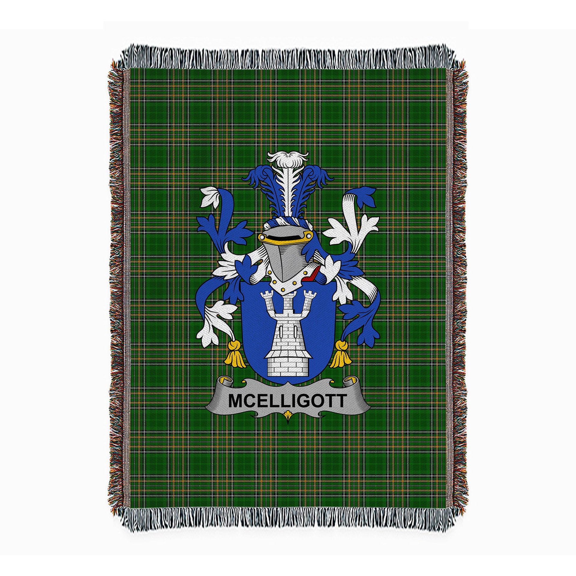 ScotsTee Shop Irish McElligott Clan Coat of Arms Irish Tartan Woven Blanket