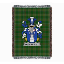 ScotsTee Shop Irish McElligott Clan Coat of Arms Irish Tartan Woven Blanket