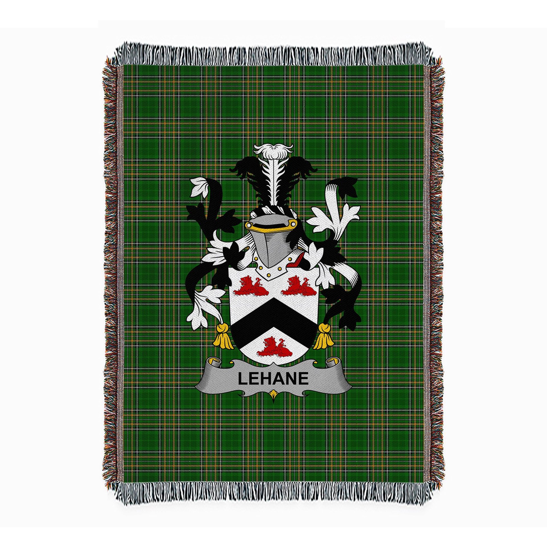 ScotsTee Shop Irish Lehane or O'Lehane Clan Coat of Arms Irish Tartan Woven Blanket