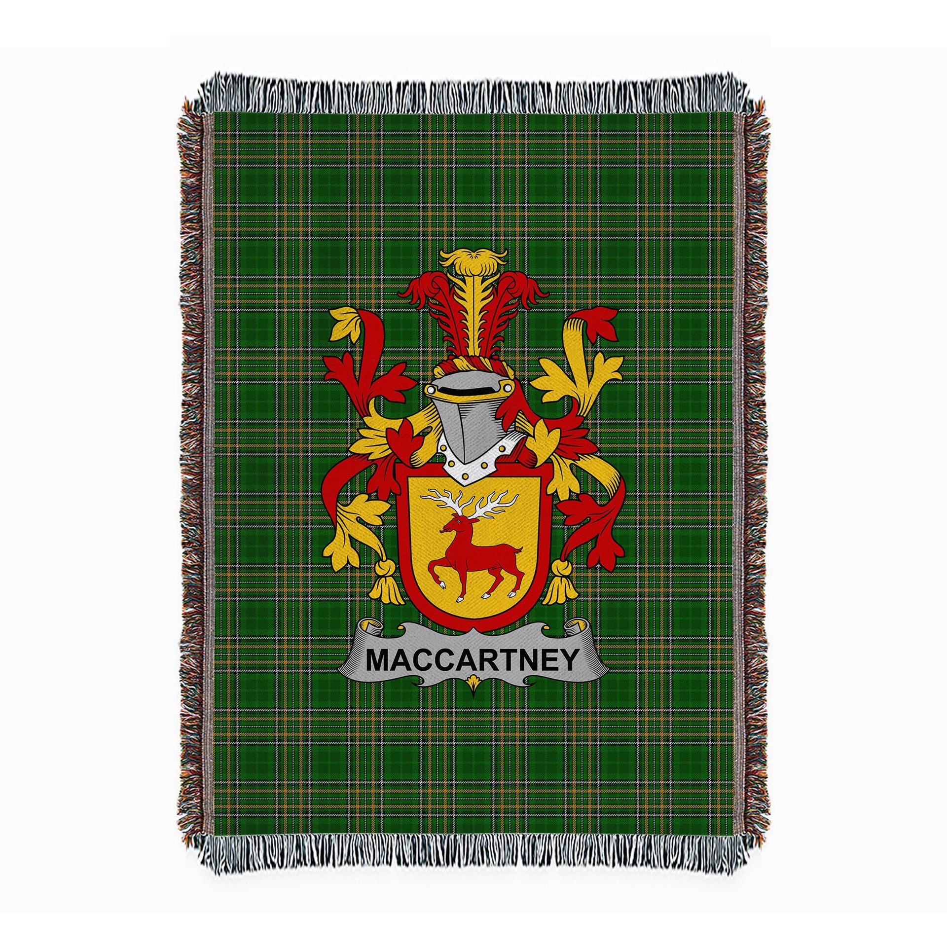ScotsTee Shop Irish McCartney or MacCartney Clan Coat of Arms Irish Tartan Woven Blanket