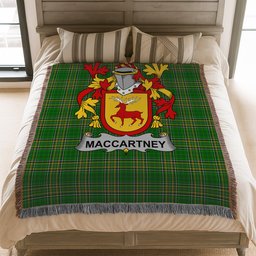 ScotsTee Shop Irish McCartney or MacCartney Clan Coat of Arms Irish Tartan Woven Blanket