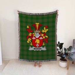 ScotsTee Shop Irish Marsh Clan Coat of Arms Irish Tartan Woven Blanket