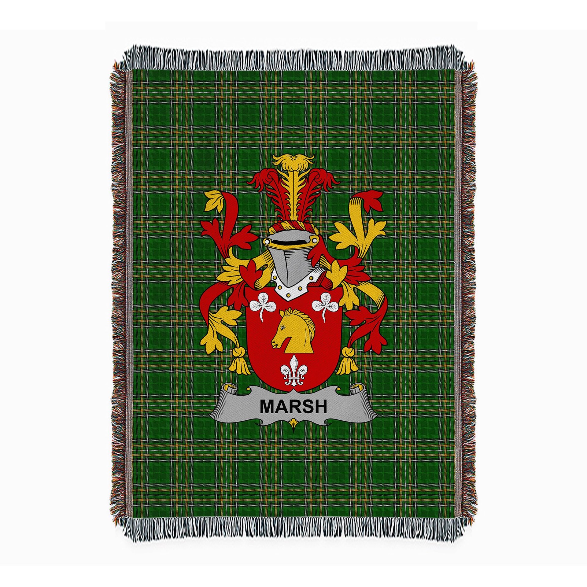 ScotsTee Shop Irish Marsh Clan Coat of Arms Irish Tartan Woven Blanket
