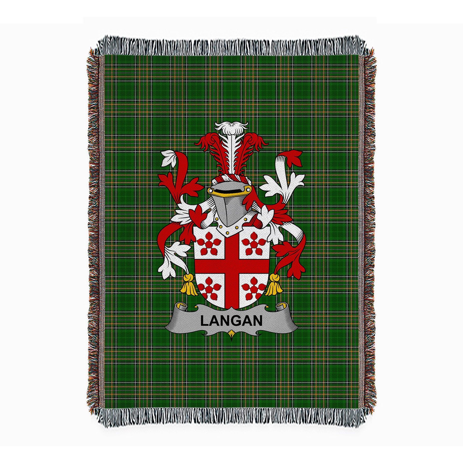 ScotsTee Shop Irish Langan or O'Longan Clan Coat of Arms Irish Tartan Woven Blanket