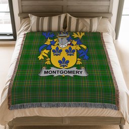 ScotsTee Shop Irish Montgomery Clan Coat of Arms Irish Tartan Woven Blanket