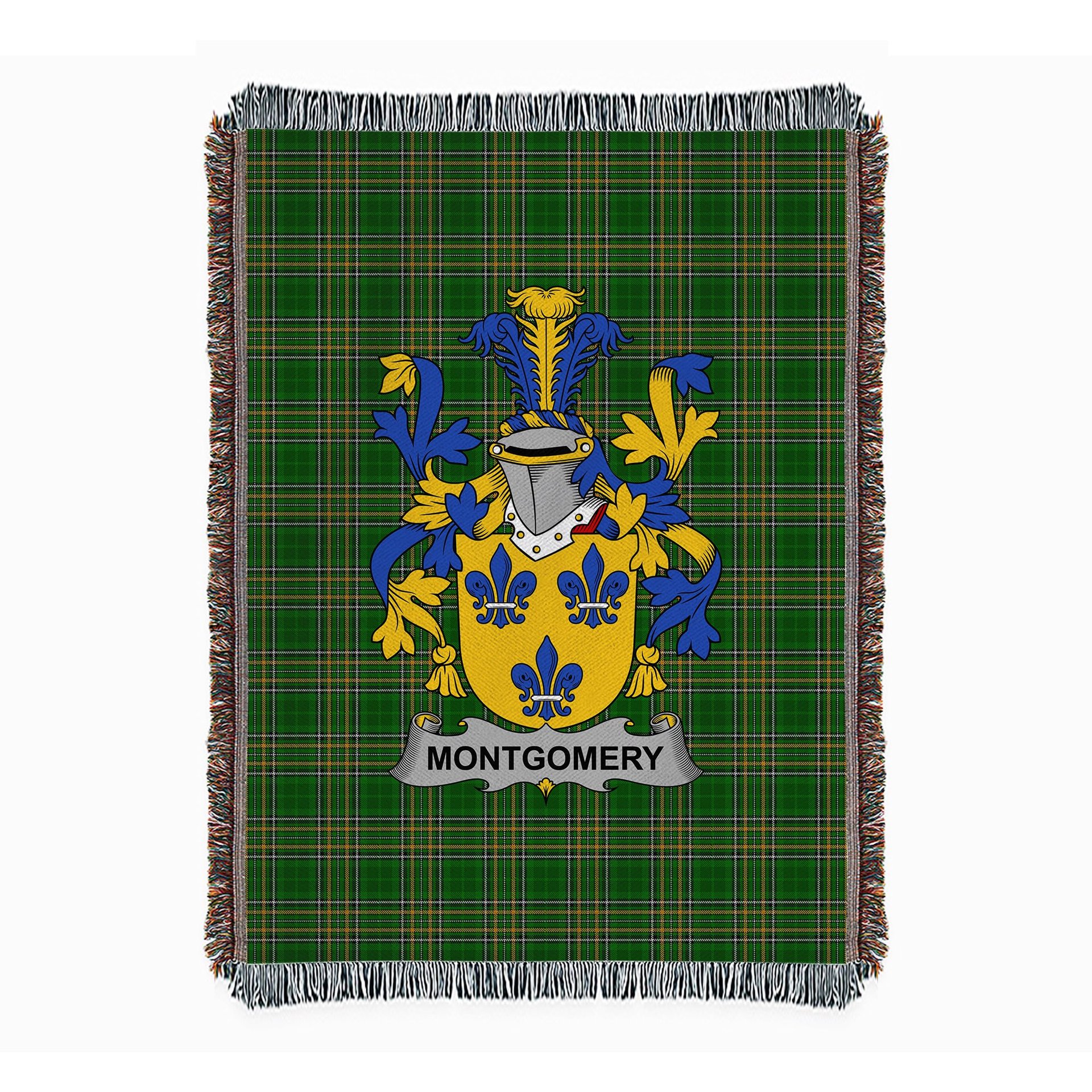 ScotsTee Shop Irish Montgomery Clan Coat of Arms Irish Tartan Woven Blanket