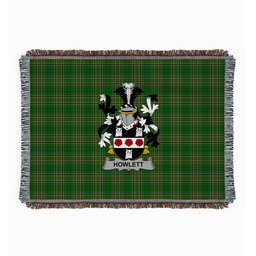 ScotsTee Shop Irish Howlett or Hewlett Clan Coat of Arms Irish Tartan Woven Blanket