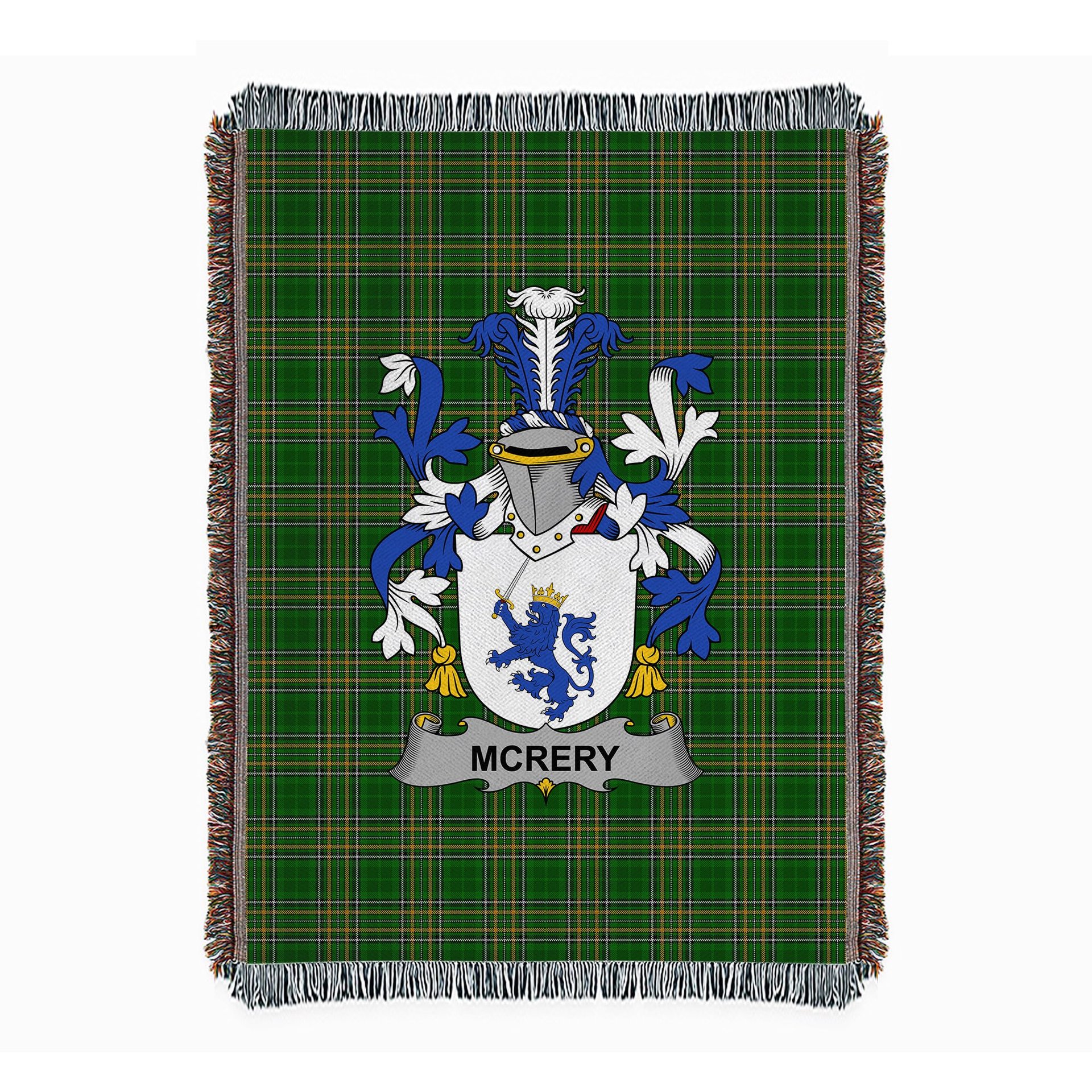 ScotsTee Shop Irish McRery or McCrery Clan Coat of Arms Irish Tartan Woven Blanket