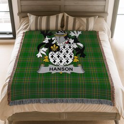 ScotsTee Shop Irish Hanson or O'Hanson Clan Coat of Arms Irish Tartan Woven Blanket