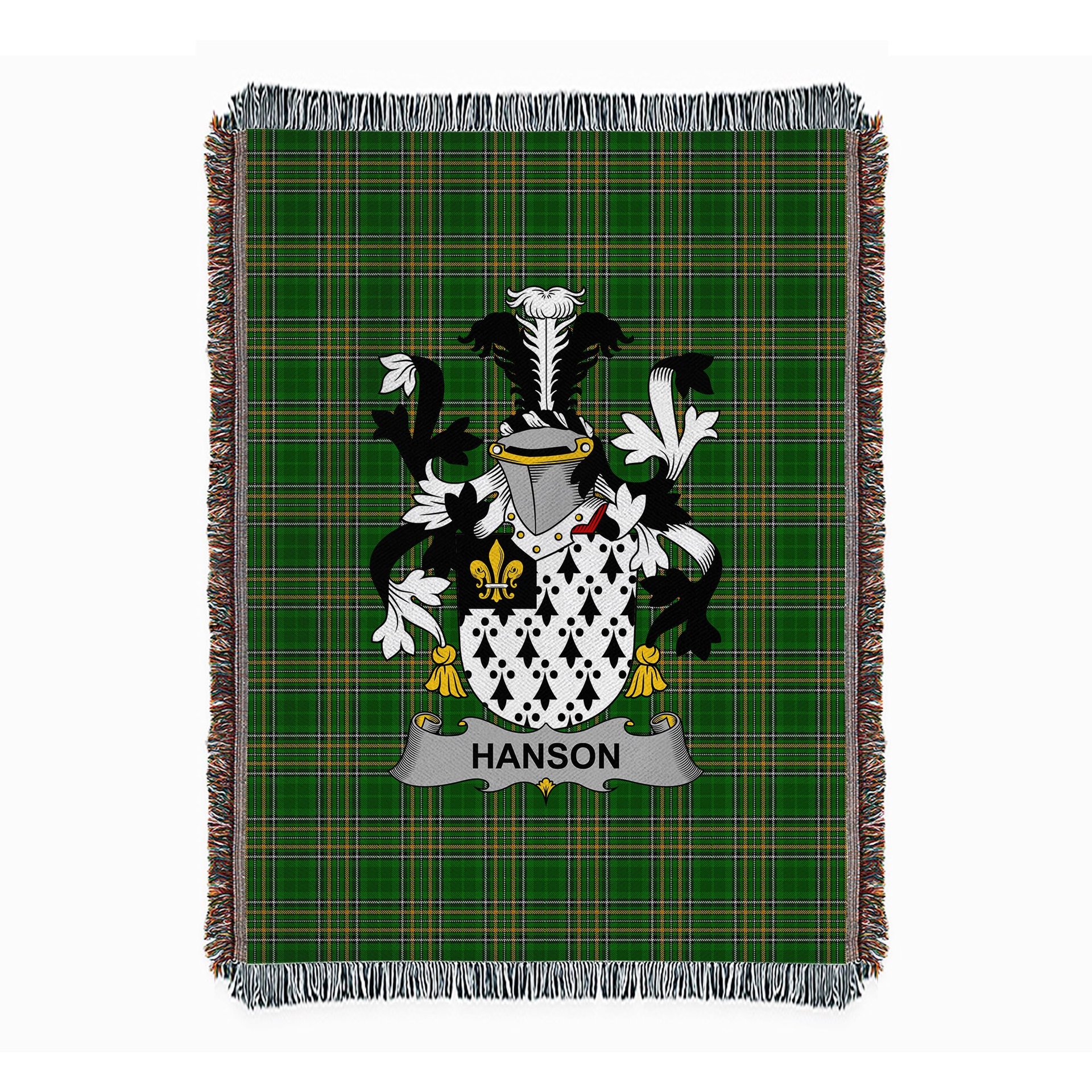ScotsTee Shop Irish Hanson or O'Hanson Clan Coat of Arms Irish Tartan Woven Blanket