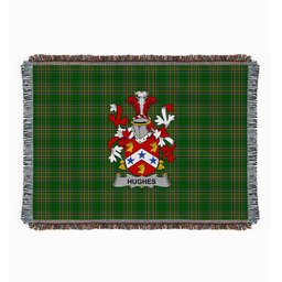 ScotsTee Shop Irish Hughes Clan Coat of Arms Irish Tartan Woven Blanket