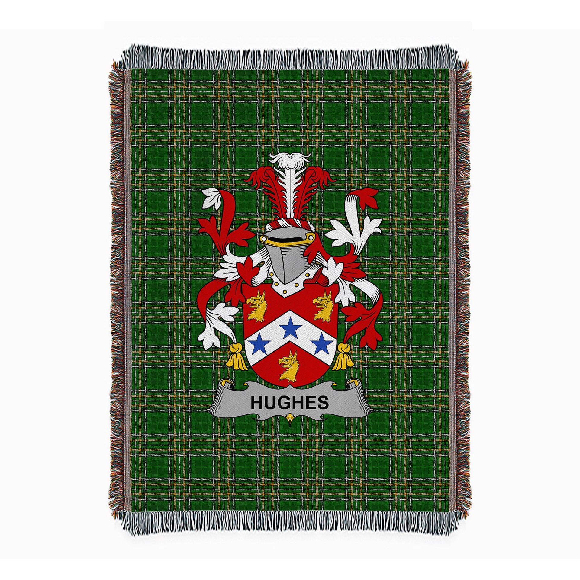 ScotsTee Shop Irish Hughes Clan Coat of Arms Irish Tartan Woven Blanket